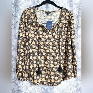 Lucky Brand Cream Floral Long Sleeve Blouse Size Small/Petite